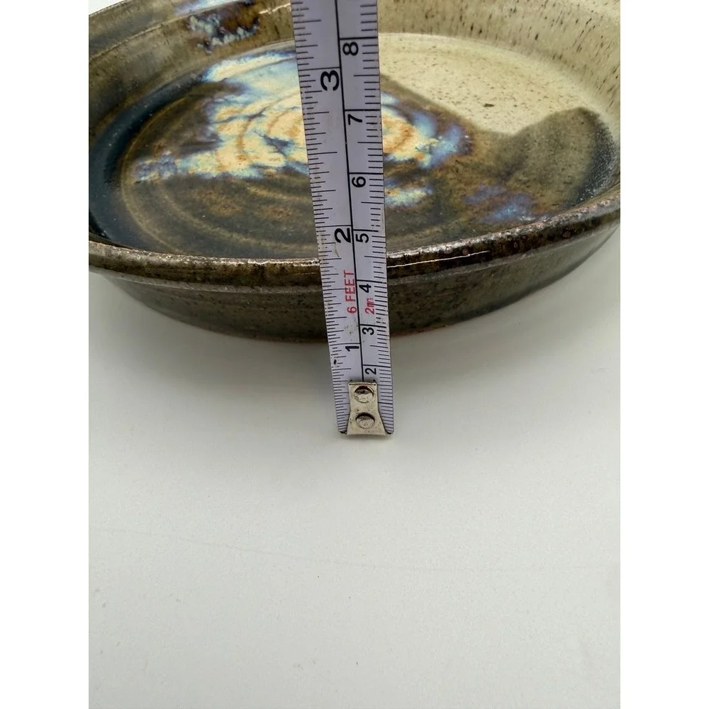 Studio Pottery Stoneware Glazed Shallow Bowl 9.5 Inch Signed Decorative‎